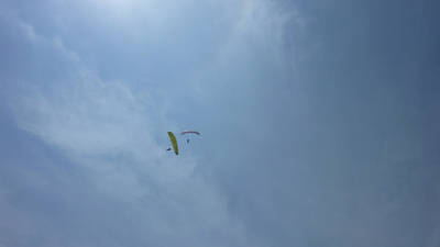 空を駆け上がるパラグライダー